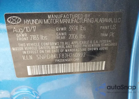 2018 Hyundai Elantra Sel/Value/Limited from USA, damaged, VIN 5NPD84LF8JH260992